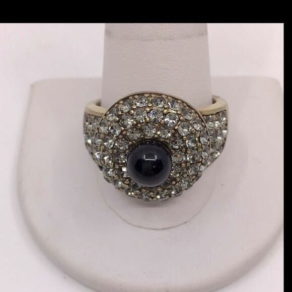 Heidi Daus size 11 3/4 Bold & Beautiful Statement Ring Brushed Gold Tone Black - Picture 1 of 16